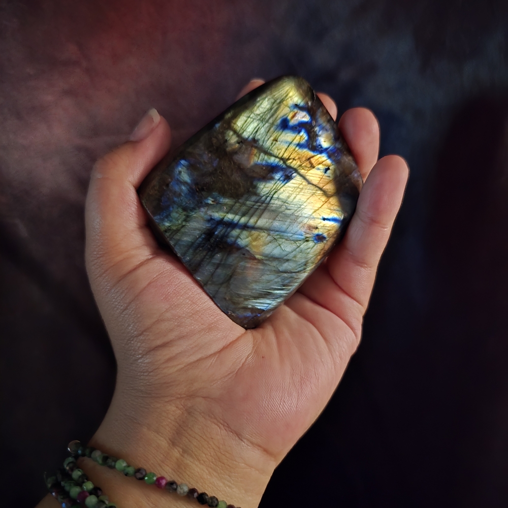 Labradorite Polished Palm Stone - Blue-Gold Iridescent